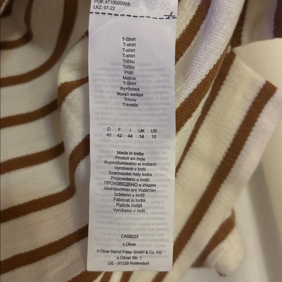 S. Oliver Camel Color w Cream Striped Top - Picture 3 of 4